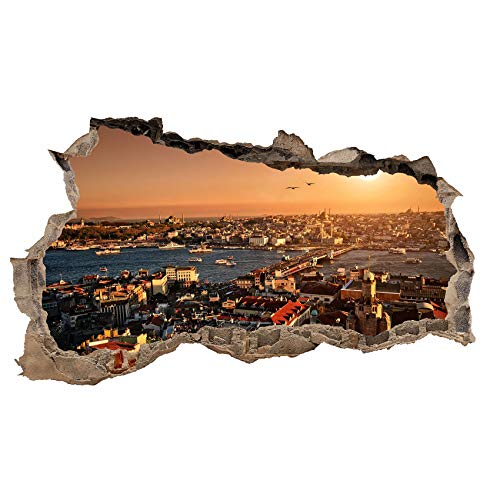 3D Wandtattoo Mauerloch Wandsticker Wandaufkleber Durchbruch Städte Landschaft Abenteuer selbstklebend H 60 x B 100 Schlafzimmer Wohnzimmer (WL20 Istanbul) von Finest Folia