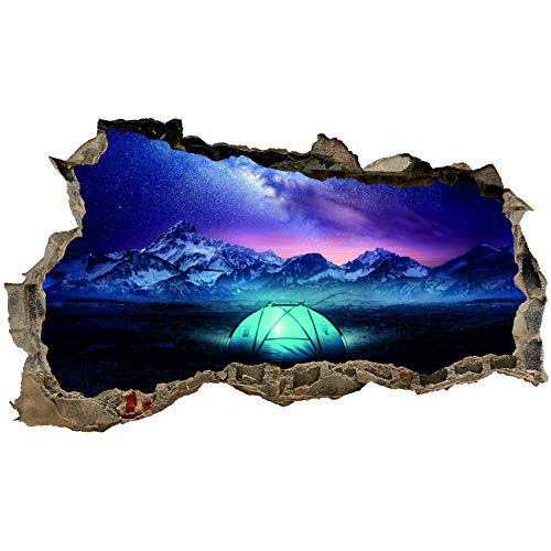 3D Wandtattoo Mauerloch Wandsticker Wandaufkleber Durchbruch Städte Landschaft Abenteuer selbstklebend H 60 x B 100 Schlafzimmer Wohnzimmer (WL54 Nordlichtcamping) von Finest Folia