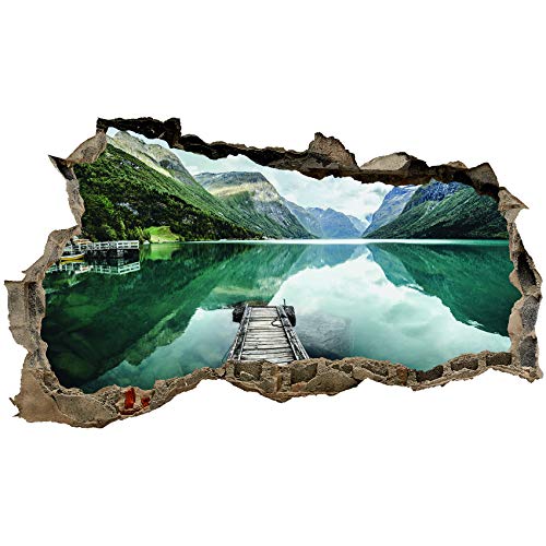 3D Wandtattoo Mauerloch Wandsticker Wandaufkleber Durchbruch Städte Landschaft Abenteuer selbstklebend H 60 x B 100 Schlafzimmer Wohnzimmer (WL57 Norwegen Fjord) von Finest Folia