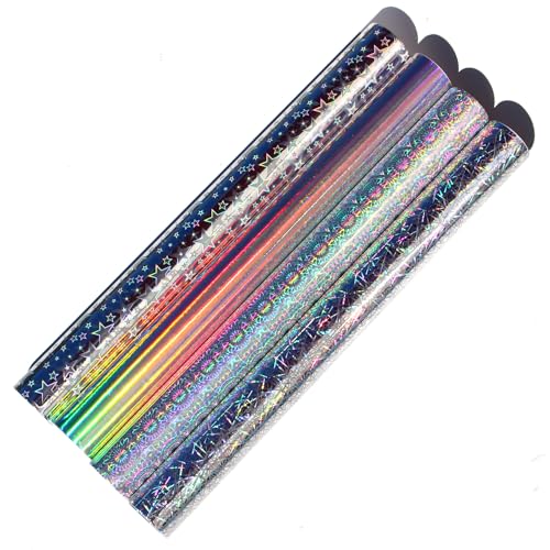 4er Set Klebefolie Hologramm Selbstklebende Glitzer Dekofolie Farbig Bastefolie Glitter Vinyl Aufkleber DIY 100cm x 33cm (Bunt gemischt 2) von Finest Folia