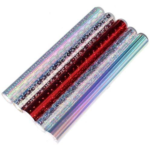 5er Set Klebefolie Hologramm Selbstklebende Glitzer Dekofolie Farbig Bastefolie Glitter Vinyl Aufkleber DIY 100cm x 33cm (Flakes Bunt gemischt) von Finest Folia