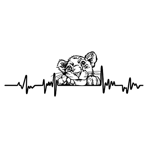 Aufkleber Herzschlag Tiere Breite 27cm Lifeline Heartbeat Deko Sticker Selbstklebend für Auto Kühlschrank Laptop Autoaufkleber K150 (Schwarz Matt, 20 Löwenbaby) von Finest Folia