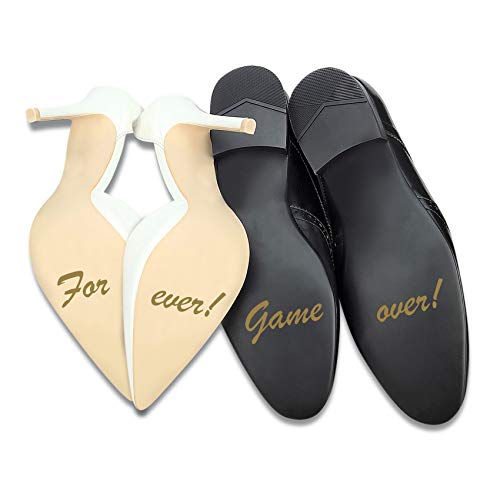 Aufkleber Set für Hochzeitsschuhe Schuhsticker Hochzeit Trauung Schuhe Heiraten Sticker Folie Selbstklebend Sprüche Symbole (Gold Glanz, K117 Forever Gameover) von Finest Folia