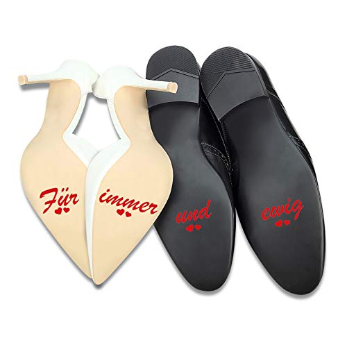 Aufkleber Set für Hochzeitsschuhe Schuhsticker Hochzeit Trauung Schuhe Heiraten Sticker Folie Selbstklebend Sprüche Symbole (Rot Glanz, K118 Für immer und ewig) von Finest Folia