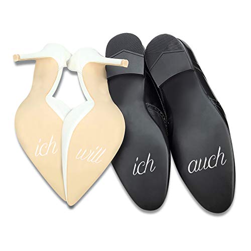 Aufkleber Set für Hochzeitsschuhe Schuhsticker Hochzeit Trauung Schuhe Heiraten Sticker Folie Selbstklebend Sprüche Symbole (Weiß Glanz, K120 Ich will ich auch) von Finest Folia