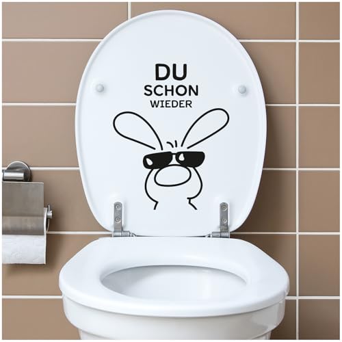 Deko Aufkleber WC Deckel Toilettendeckel Bad Badezimmer Klo Funsticker Toilettensitz Klodeckel lustiger Spruch selbstklebend (K153-13 Du schon wieder Hase) von Finest Folia