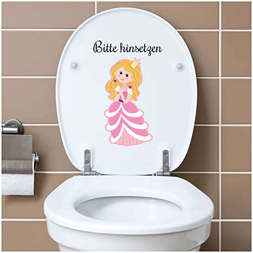 Deko Aufkleber WC Deckel Toilettendeckel Bad Badezimmer Klo Funsticker Toilettensitz Klodeckel lustiger Spruch selbstklebend (R173-03 Bitte hinsetzen – Prinzessin) von Finest Folia