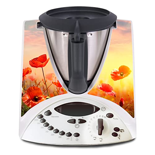 Deko Schutz Aufkleber kompatibel mit Küchenmaschine Thermomix TM31 Design Sticker Klebefolie Zubehör Küchengerät wasserfest selbstklebend R182 (06 Mohnblumen) von Finest Folia