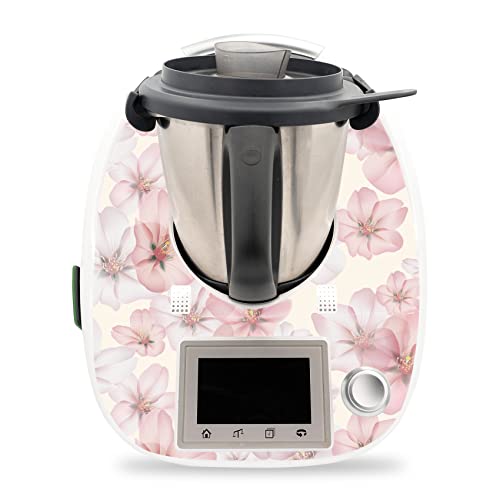 Deko Schutz Aufkleber kompatibel mit Küchenmaschine Thermomix TM5 Design Sticker Klebefolie Zubehör Küchengerät wasserfest selbstklebend RX041 (18 Kirschblüten) von Finest Folia