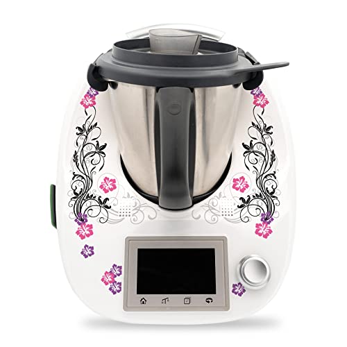 Deko Schutz Aufkleber kompatibel mit Küchenmaschine Thermomix TM5 Design Sticker Klebefolie Zubehör Küchengerät wasserfest selbstklebend RX041 (23 Hibiskus) von Finest Folia