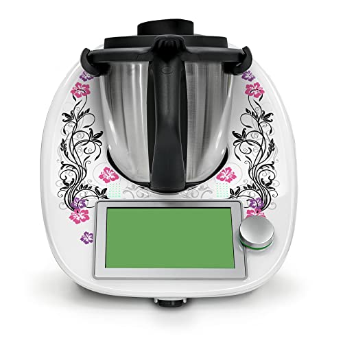 Deko Schutz Aufkleber kompatibel mit Küchenmaschine Thermomix TM6 Design Sticker Klebefolie Zubehör Küchengerät wasserfest selbstklebend RX042 (23 Hibiskus) von Finest Folia