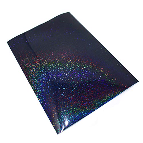 Din A4 Bogen Bastelfolie Selbstklebend Künstlerfolie Plotterfolie Plottfolie Hologramm Glitzer Folie Basteln DIY (Flakes Schwarz, 1 Din A4 Bogen) von Finest Folia