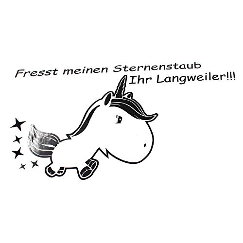 Einhorn Sternenstaub Aufkleber 13x11 cm Fun Sticker für Auto Dekor Unicorn Autoaufkleber (K074 Schwarz Glanz) von Finest Folia