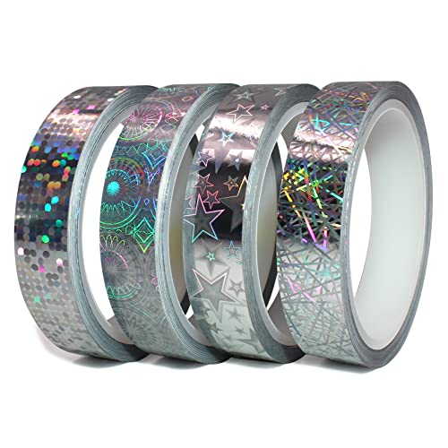 Finest Folia 4 Rollen x 10 Meter Glitzer Hologramm Zierstreifen Set Basteln DIY Tapeart Washi tape Klebeband für Auto Motorrad Boot Modellbau Deko Streifen selbstklebend (10 mm) von Finest Folia