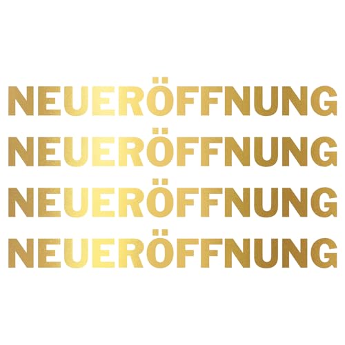 Finest Folia 4X Neueröffnung Schriftzug Set Aufkleber für Schaufenster Laden Geschäft Fenster Sticker Werbung selbstklebend wetterfest KX046 (Motiv 01, Gold Metallic) von Finest Folia