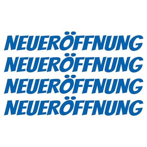 Finest Folia 4X Neueröffnung Schriftzug Set Aufkleber für Schaufenster Laden Geschäft Fenster Sticker Werbung selbstklebend wetterfest KX046 (Motiv 04, Azurblau) von Finest Folia