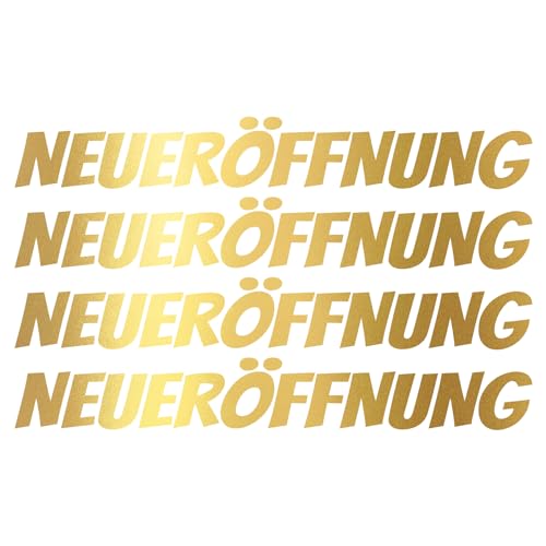 Finest Folia 4X Neueröffnung Schriftzug Set Aufkleber für Schaufenster Laden Geschäft Fenster Sticker Werbung selbstklebend wetterfest KX046 (Motiv 04, Gold Metallic) von Finest Folia