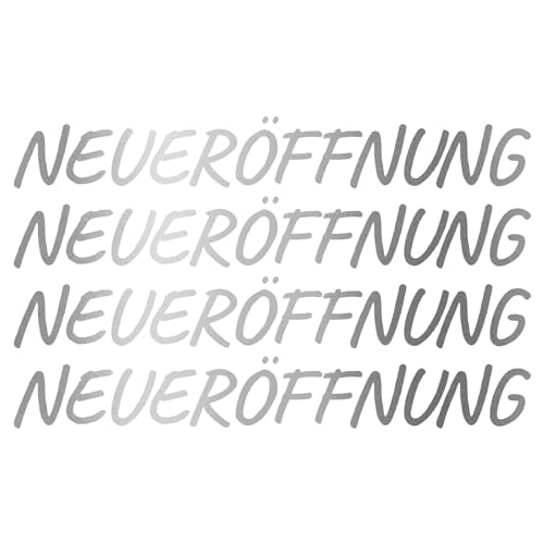 Finest Folia 4X Neueröffnung Schriftzug Set Aufkleber für Schaufenster Laden Geschäft Fenster Sticker Werbung selbstklebend wetterfest KX046 (Silber Metallic, Motiv 02) von Finest Folia