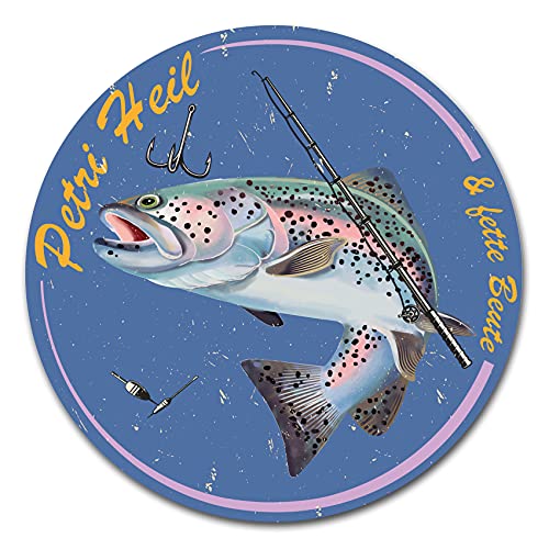 Fisch Aufkleber im Retro Stil 10x10cm Angeln Fischen Vintage Sticker für Auto Boot Angelkoffer Angel Zubehör wetterfest R164 (03 Forelle, Petri Heil) von Finest Folia