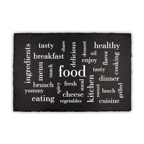 Finest Folia Schieferplatte Brotzeit 30x20cm Servierplatte beschriftet Dekoration zum servieren Deko Untersetzer Schiefer Buffet Essen wasserfest RVX001 (06 Wortwolke) von Finest Folia