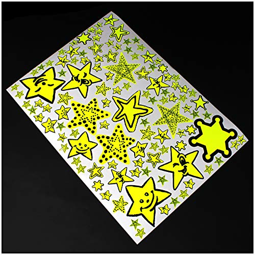 Finest Folia Sterne Sticker Set auf Din A4 Bogen Aufkleber selbstklebend Neon für DIY Scrapbooking Dekoration Geschenk Kinder (Neon Gelb, R087 Sterne V3) von Finest Folia