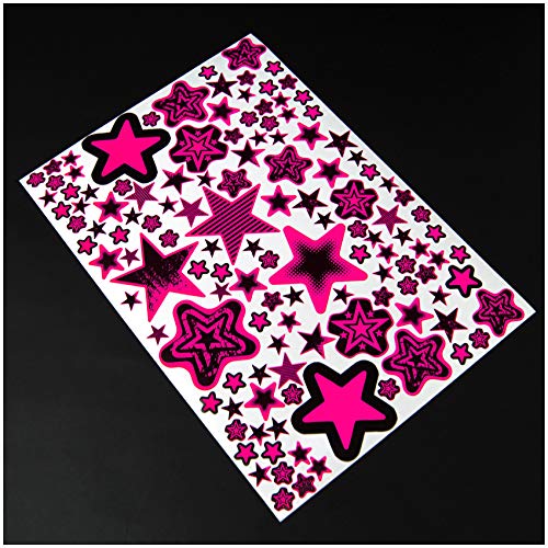Finest Folia Sterne Sticker Set auf Din A4 Bogen Aufkleber selbstklebend Neon für DIY Scrapbooking Dekoration Geschenk Kinder (Neon Pink, R086 Sterne V2) von Finest Folia