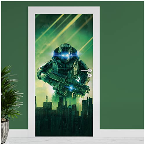 Finest Folia Türfolie 90x200 cm Türtapete Türposter Folie für Tür Wohnzimmer Kinderzimmer Küche Türaufkleber Bad Aufkleber selbstklebend TF03 (10 Cyberpunk Soldier) von Finest Folia