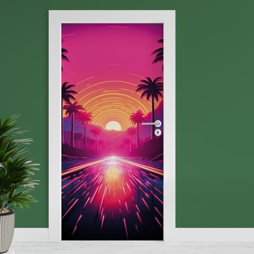 Finest Folia Türfolie 90x200 cm Türtapete Türposter Folie für Tür Wohnzimmer Kinderzimmer Küche Türaufkleber Bad Aufkleber selbstklebend TF03 (30 Synthwave Road) von Finest Folia