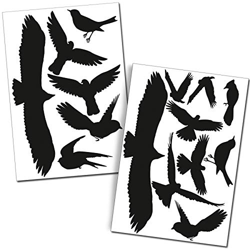 Finest Folia Vogelschutz Aufkleber Set 15 Stück Schwarz Fenster Wintergärten Glashäuser Glas gegen Vogelschlag Scheibenschutz Vogel Sticker Silhouetten K135 von Finest Folia