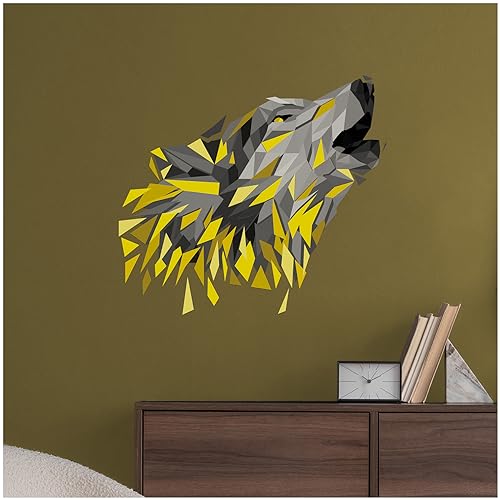 Finest Folia Wandtattoo Polygon Tier Aufkleber Wandsticker Hologramm Sticker Tiere Motiv Geometrisch Wand Art Kunst Dekor Kinderzimmer selbstklebend W012 (110cm Wolf, Gelb) von Finest Folia