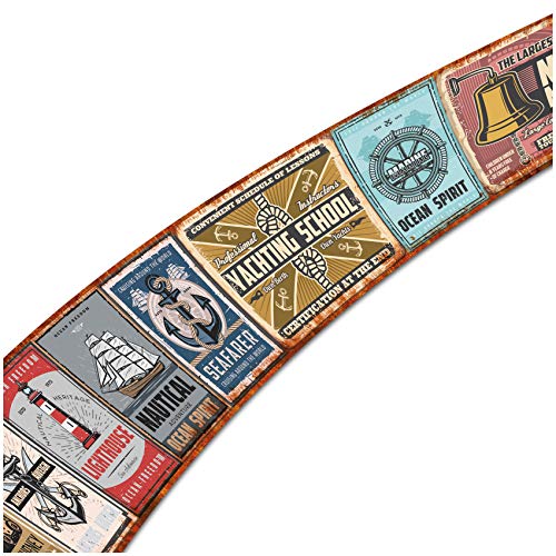 Wandtattoo Selbstklebende Retro Bordüre 2,5m x 18cm Vintage Old School Look Wanddekor Wohnzimmer Wand Küche Wandaufkleber Wandsticker W004 (Nr. 6 Maritim) von Finest Folia