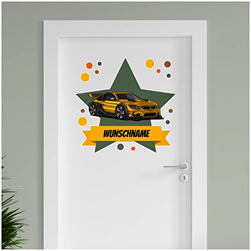 Finest Folia personalisierbarer Türaufkleber Wandtattoo Kinderzimmer für Tür Wand Mädchen Jungen Wandaufkleber mit Wunschname Wunschtext Türschild Aufkleber (01 Rennauto) von Finest Folia