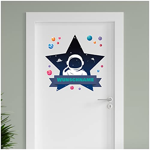 Finest Folia personalisierbarer Türaufkleber Wandtattoo Kinderzimmer für Tür Wand Mädchen Jungen Wandaufkleber mit Wunschname Wunschtext Türschild Aufkleber (08 Weltall) von Finest Folia