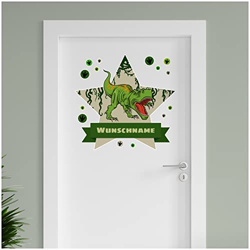 Finest Folia personalisierbarer Türaufkleber Wandtattoo Kinderzimmer für Tür Wand Mädchen Jungen Wandaufkleber mit Wunschname Wunschtext Türschild Aufkleber (10 Dino) von Finest Folia