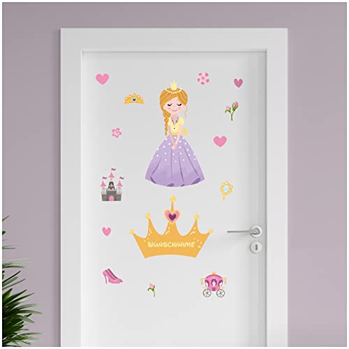 Finest Folia personalisierbarer Türaufkleber Wandtattoo Kinderzimmer für Tür Wand Mädchen Jungen Wandaufkleber mit Wunschname Wunschtext Türschild Aufkleber (13 Prinzessin) von Finest Folia