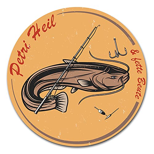 Fisch Aufkleber im Retro Stil 10x10 cm Angeln Fischen Vintage Sticker für Auto Boot Angelkoffer Angel Zubehör wetterfest R164 (04 Wels, Petri Heil) von Finest Folia
