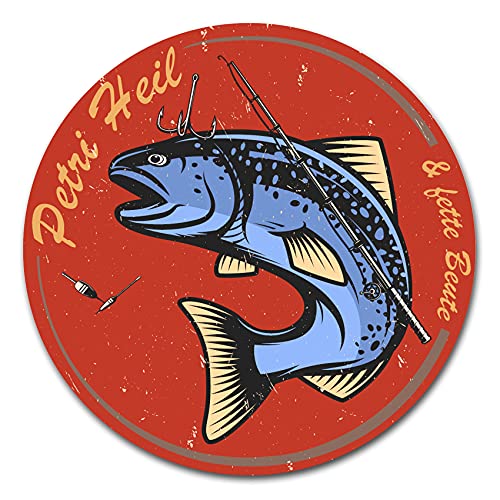 Fisch Aufkleber im Retro Stil 10x10cm Angeln Fischen Vintage Sticker für Auto Boot Angelkoffer Angel Zubehör wetterfest R164 (05 Lachs, Petri Heil) von Finest Folia