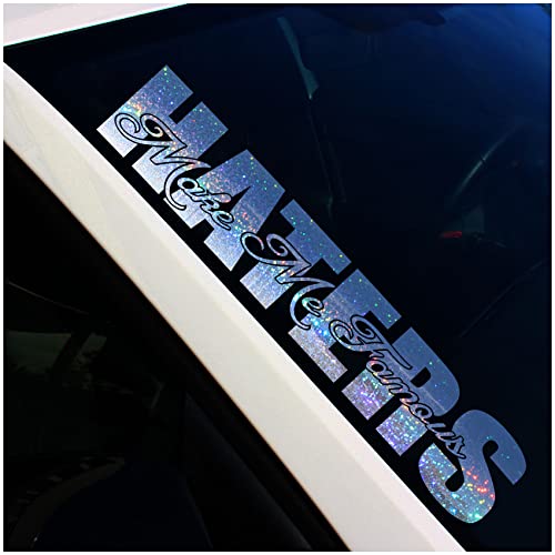 Frontscheibenaufkleber Schriftzug Haters make me famous Aufkleber für Windschutzscheibe Heckscheibe Frontscheibe Auto Fahrzeug Dekor Sticker FS32 (Flakes Silber, Außenklebend) von Finest Folia