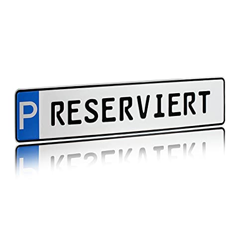 Individuelles Parkplatzschild 520x110mm mit P-Symbol aus Aluminium Wunschkennzeichen mit eigenem Text Wunschname für Parkplatz Schild (05 P - Reserviert) von Finest Folia