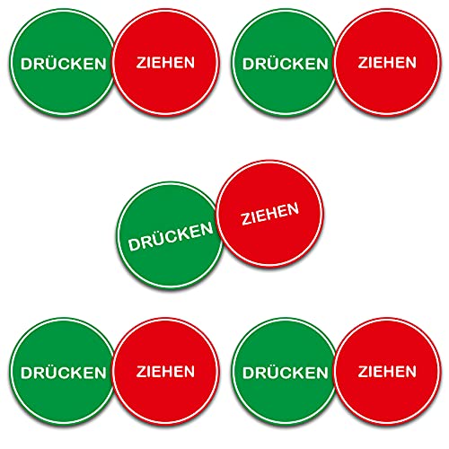 Tür Aufkleber Türschild Warnschild Sticker "ZIEHEN und DRÜCKEN" Ø6cm Folie R003 (5 Stück) von Finest Folia