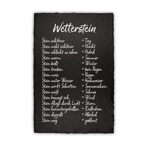 Wetterstein Wetterstation 20x30cm Schieferplatte für Garten Balkon Deko Schiefertafel Tafel beschriftet lustig Schild Stein Dekoration wetterfest RVX002 (Motiv 01, Schieferplatte) von Finest Folia