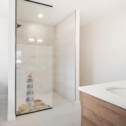 yabaduu Sichtschutzfolie für Duschkabine Leuchtturm Wasserfarben Duschglastüre Fensterfolie Blickdicht Milchglasfolie Panorama wasserfest Klebefolie selbstklebend Dekofolie YX001-16 (80 x 120cm) von Finest Folia