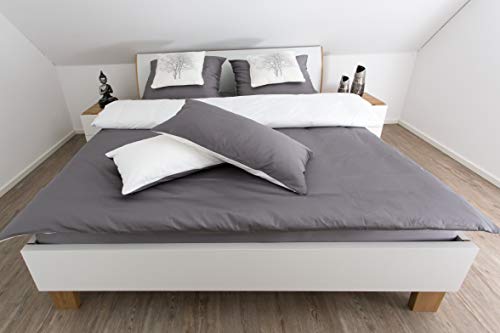 Finest Linen Satin Bettwäsche, Wendebettwäsche, 3-teiliges Set, grau-weiß, Premium Hotel Kollektion (155 x 220 cm) von Finest Linen
