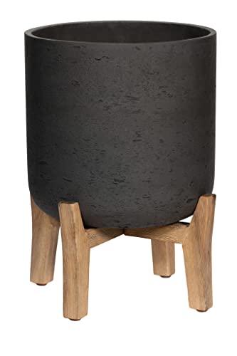 Finestgreen Charlie Feet Low | Handgefertigtes Pflanzgefäß auf Holzfüßen (M Ø:21 H:25,5 cm, Schwarz) | Pottery Pots von Finestgreen