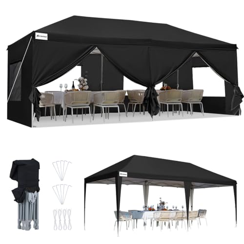 FINFREE Faltpavillon 3x6m Wasserdicht Stabil Pavillon Partyzelt Gartenpavillon mit Doppeln Entlüftung Moskitonetz Fenster, mit 6 Seitenteilen und Tragetasche,Schwarz von Finfree