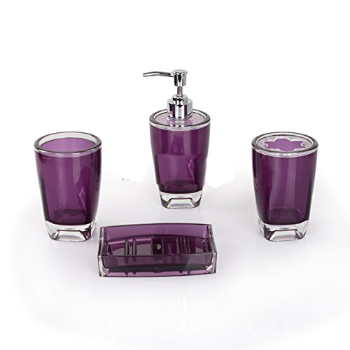 Fingey Badezimmerzubehör-Set, modernes Design, aus Keramik, mit Seifenschale, Zahnbürstenhalter, Seifenspender, Zahnputzbecher, 4 Stück violett von Fingey