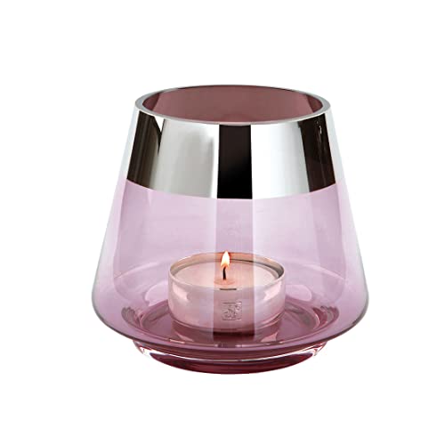 Fink JONA Teelichthalter Glas hellrosa silberfarbener Rand, foliiert nicht spülmaschinengeeignet, Größe: H 13cm, D 15cm, 115018, 13 x 15 cm von Fink
