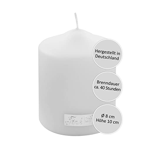 FINK kleine Stumpenkerze Advent - für Windlichte Kerzenständer Laternen - lange Brenndauer ca 40 Stunden - weiß - 10 cm Ø 8 cm von Fink