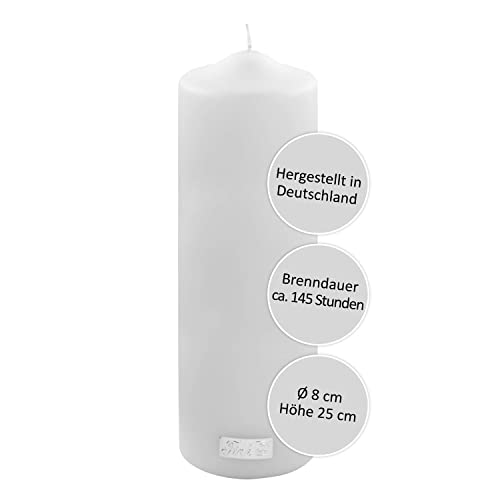 FINK Stumpen Kerze weiß - Deko Wohnzimmer - Brenndauer ca 145 Stunden H 25 cm von Fink