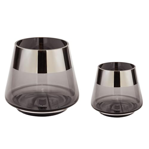 FINK Teelichthalter Set 2-teilig Jona - Kerzenglas Windlichter Glas Set - Kerzengläser Farben: Grau/Silber - Höhe 9/13 cm von Fink